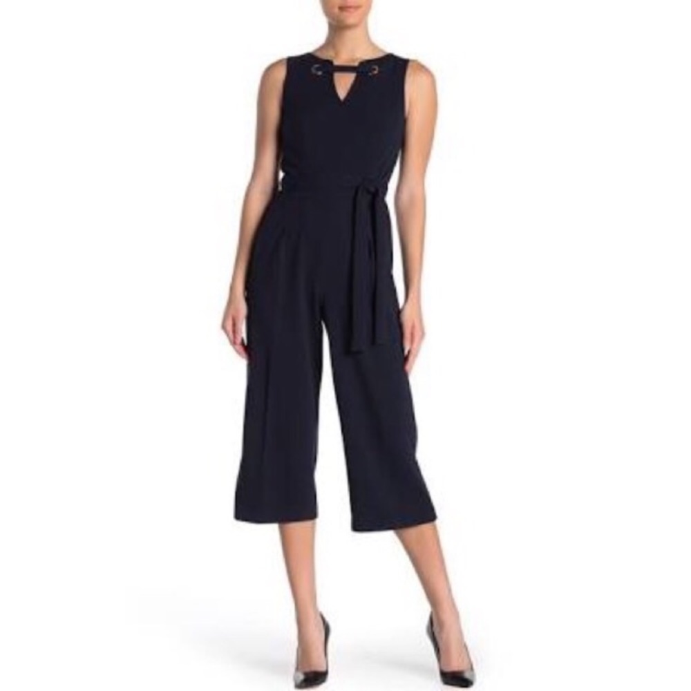 TOMMY HILFIGER Navy Sleeveless Cropped Jumpsuit